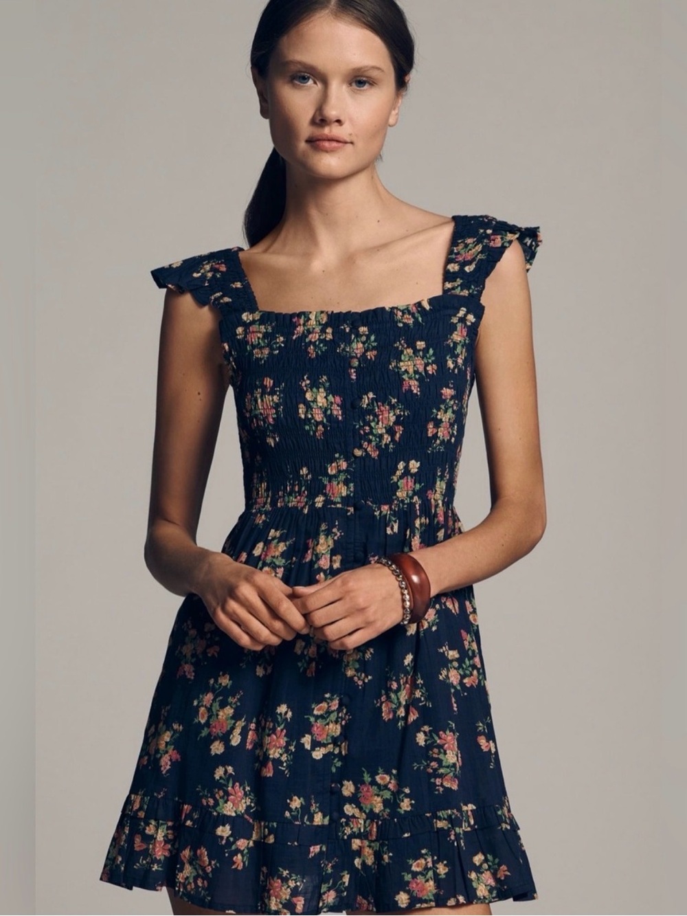 Anthropologie Peregrine Square-Necked Mini Dress in Navy